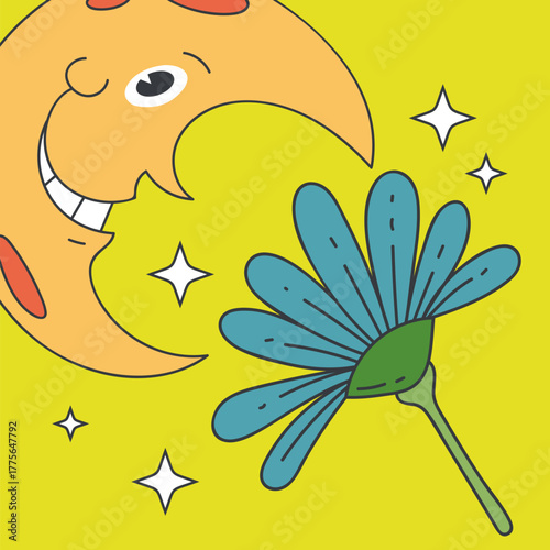 Moon half moon star night space sky isolated concept. Vector graphic design illustration