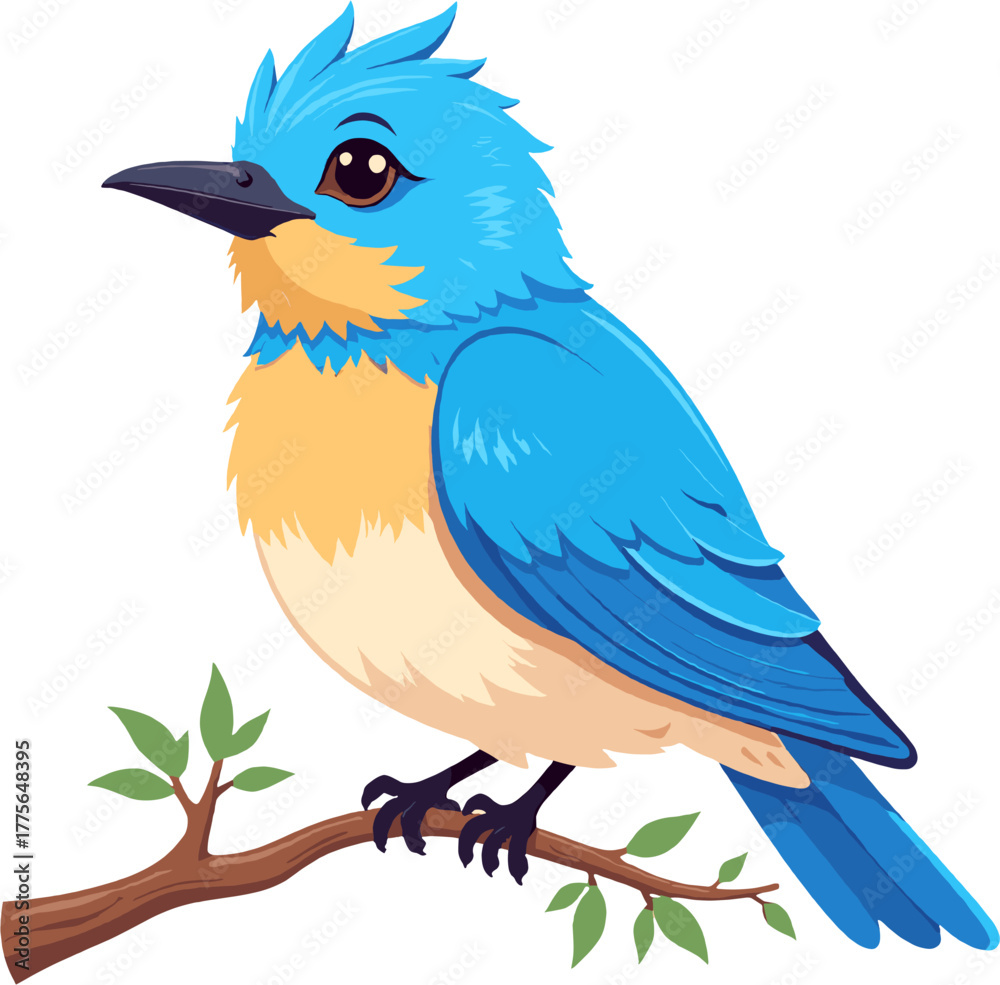 Obraz premium Bright blue songbird perched on a branch, symbolizing peace, springtime freshness, freedom and gentle connection with nature