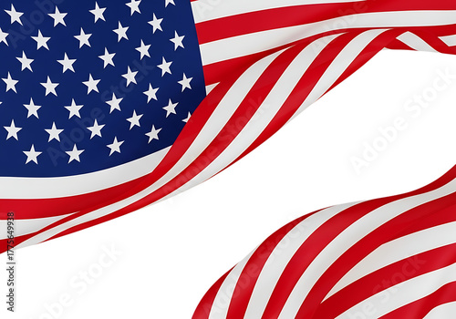 Close up of the american flag with stars and stripes flowing dramatically isolated on transparent background