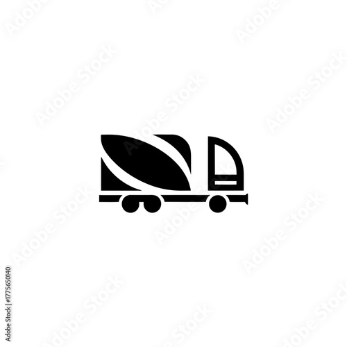 Illustration of a concrete mixer truck in black on transparent background silhouette