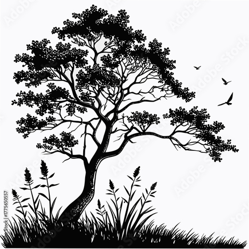 Nature Texture & Forest Landscape Line Vector Set