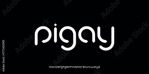 Vector illustration of a futuristic sans-serif style alphabet letter display with smooth lines and distinctive angular cuts that give it a modern and elegant look.