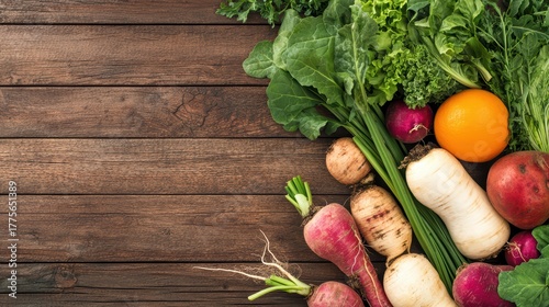 Fresh Vegetables on Rustic Wooden Table for Healthy Cooking and Natural Food Preparation Background