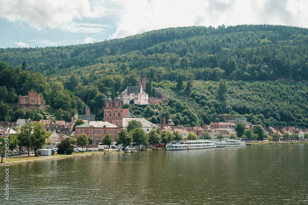 Fototapeta premium View of the old town of Miltenberg on the banks of the River Main in summer.