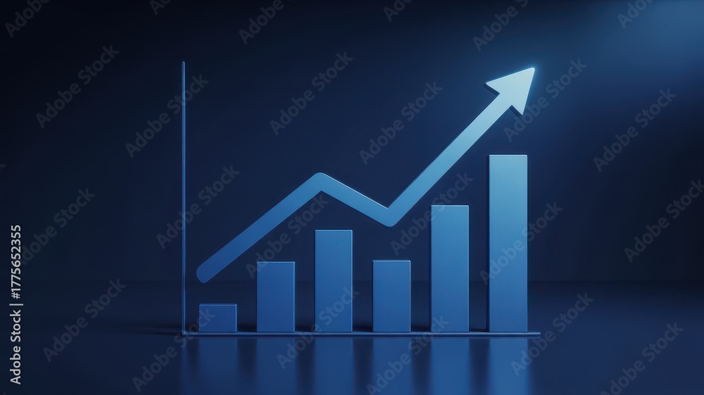 Fototapeta premium Business chart with arrow pointing up, financial growth and success