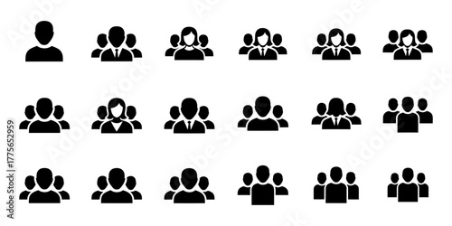 Collection of diverse group and individual human figure icons in silhouette