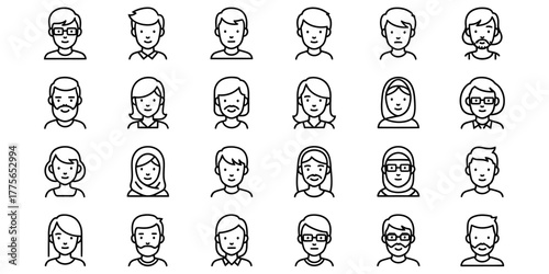 Collection of diverse hand drawn character portraits in a sketchy silhouette style