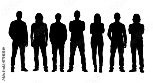 Diverse group of people standing together in a silhouette