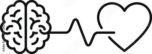 Brain and Heart Connected Vector, Emotions Connection Graphic, Intelligence Line, Feelings Bond Illustration, Psychological Concept Design