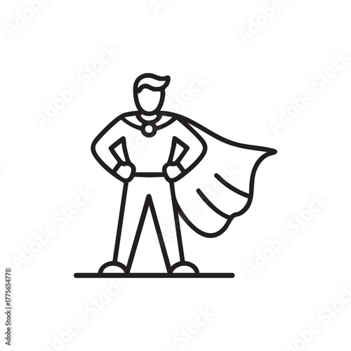 Superhero Icon Standing Confident with Cape Vector Illustration
