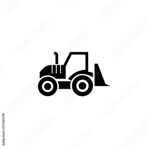 Silhouette of a tractor with a front end loader on transparent background
