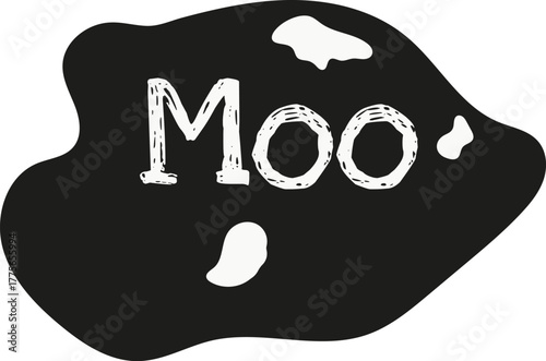 Black and white vector logo with moo en cow spots. Perfect for dairy brands, farms, cheese, yogurt, or children s products. Stylish minimalist design for packaging, freshness, quality, natural vibe.