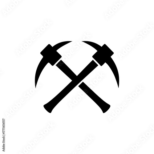 Two crossed pickaxes with black color illustration on transparent background silhouette