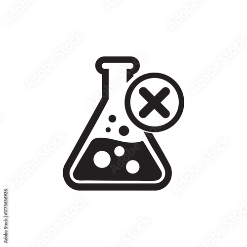 No Chemical Icon Symbol – Laboratory Flask with Cross Sign Isolated Vector Illustration

