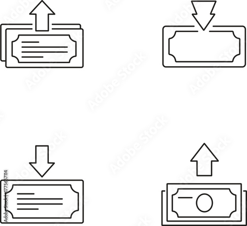Money inflow and outflow simple line art icons collection