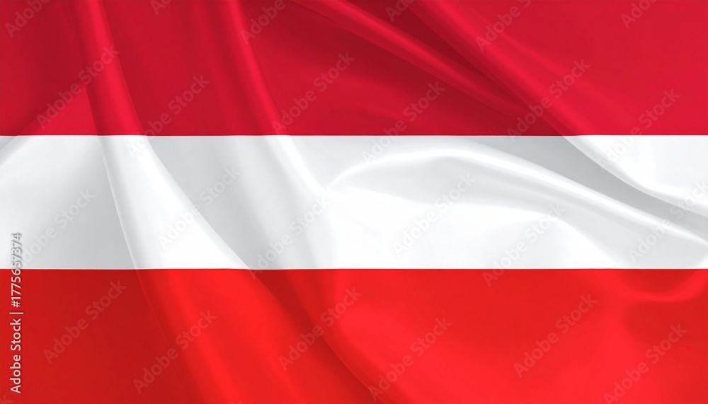 Fototapeta premium Waving Austrian National Flag with Red-White-Red Horizontal Stripes on Silk Fabric