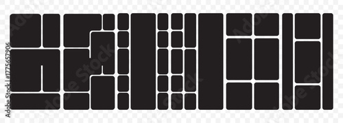 Abstract photo collage layout with bento grid and hexagonal frame elements. Bento Grid Layout Icon Set – Modern Geometric Block Design on Transparent Background. EPS 10.