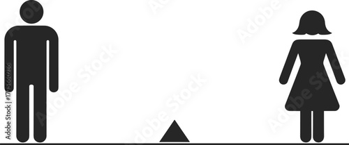Gender equality concept, man and woman balance, symbolic seesaw, gender comparison, minimal icon, social justice, infographic style, equality metaphor