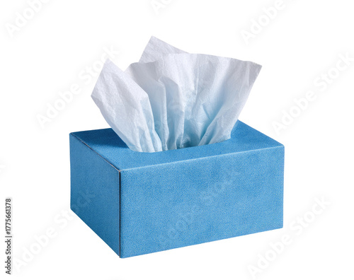 Light-blue box holding a stack of white tissues