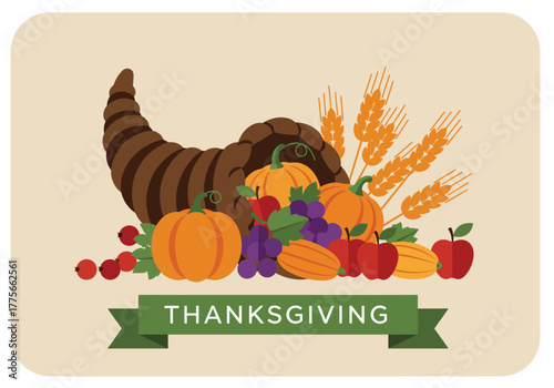 Traditional Thanksgiving Cornucopia Horn of Plenty Autumn Harvest Produce