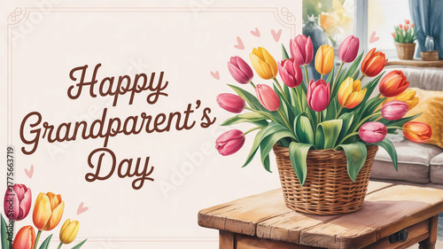 Happy Grandparents Day Card with Flowers and Ladybirds