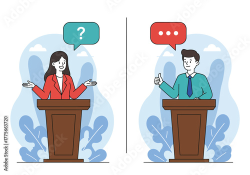 Debate or Public Speaking Q and A Discussion Vector Illustration
