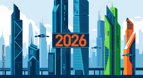 Cityscape of 2026 Futuristic Urban Landscape Illustration