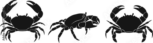 Crab silhouette set, marine animal vector, seafood design, ocean life illustration, crustacean clipart, black crab icon, coastal artwork