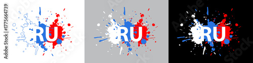 The emblem RU. Isolated vector illustration on white, gray, and black backgrounds