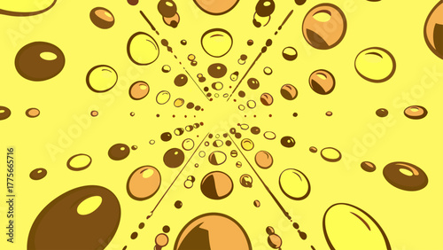 Abstract illustration featuring a tunnel-like perspective with numerous circles and ovals in shades of yellow and brown.