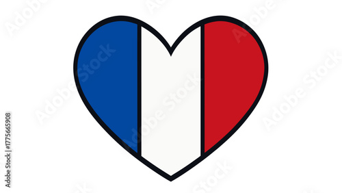 Heart shape filled with the French flag colors: blue, white, and red, isolated on a white background.
