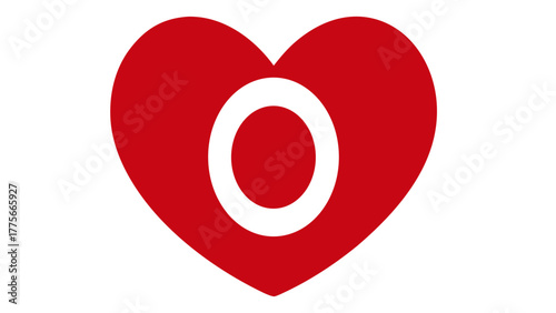 A red heart shape with a white letter "O" inside, on a white background.