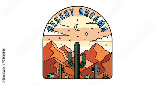 Desert dreams landscape with cacti and mountains