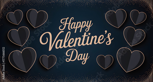 Happy valentines day with black hearts illustration