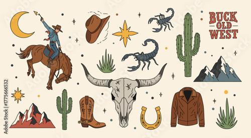 Cowboy riding horse with western elements