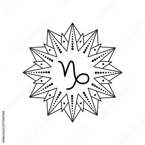 Capricorn zodiac sign in line art style on white background.