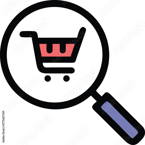 A black magnifying glass reveals a coral shopping cart icon at its center today