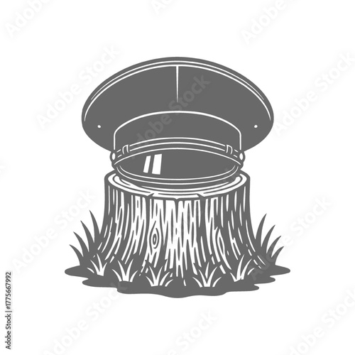 Officer's Cap Resting on a Woodland Stump Design Illustrtaion