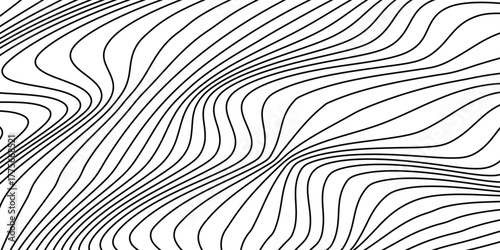 Abstract Wavy Line Background – Black Contour Flow on White