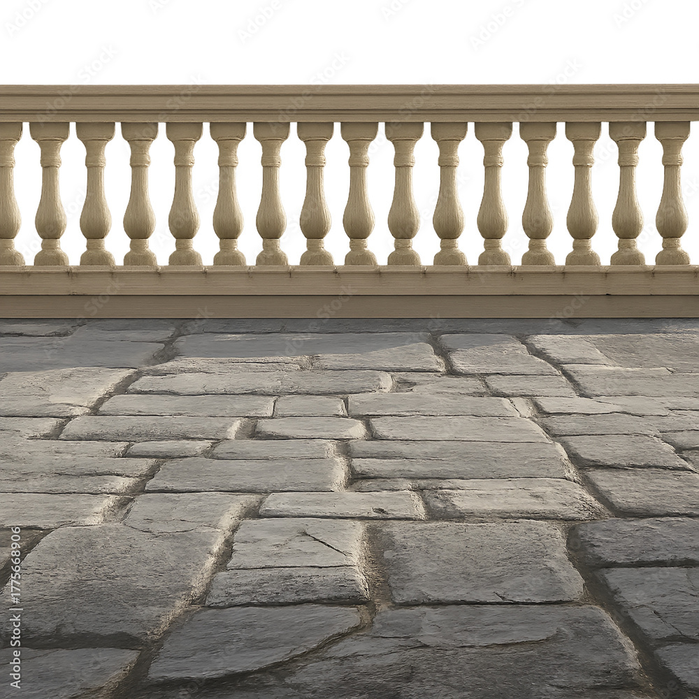Fototapeta premium Classic Stone Italian Balustrade | Elegant Terrace and Balcony Railing with Ornamental Balusters (Transparent PNG Available)