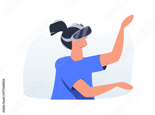 Augmented Reality Vector Illustration featuring Virtual Reality Technology, Gaming, and Education with a Headset