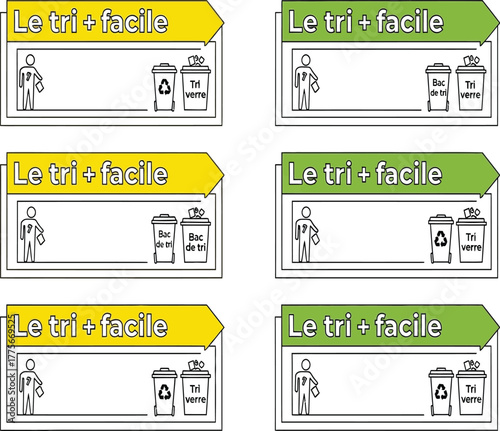 Collection of recycling labels with french text le tri facile isolated on white background, promoting easy sorting and waste management practices