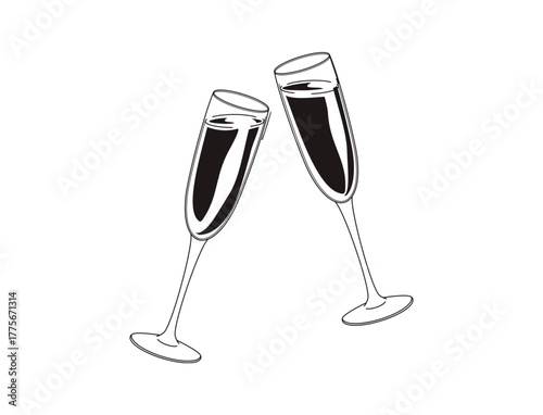 Silhouette two glasses of champagne vector
