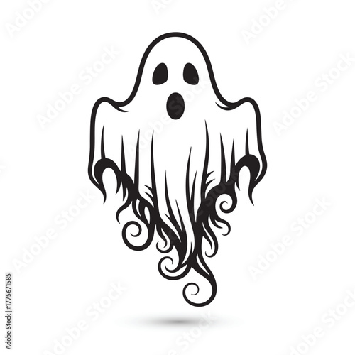 Spooky Ghost with Swirling Tentacles - Haunting Halloween Phantom Illustration for Festive Decorations and Creepy Designs