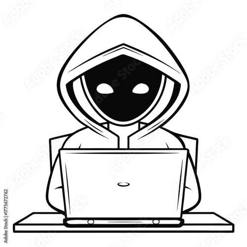 Anonymous figure in hoodie sits before laptop, symbolizing online privacy and data security