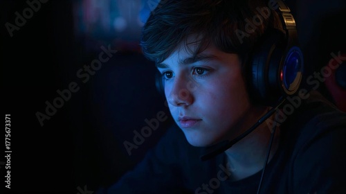 Concentrated gamer playing professional esports match
