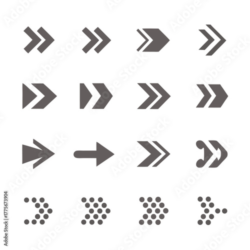 Arrow signs in various styles indicate direction and movement with modern, simple icons