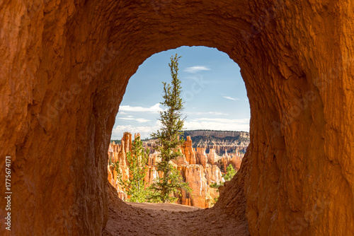Short tunnel along the Peekaboo Loop Trail in the main amphitheater of Bryce Canyon National Park in Utah, USA