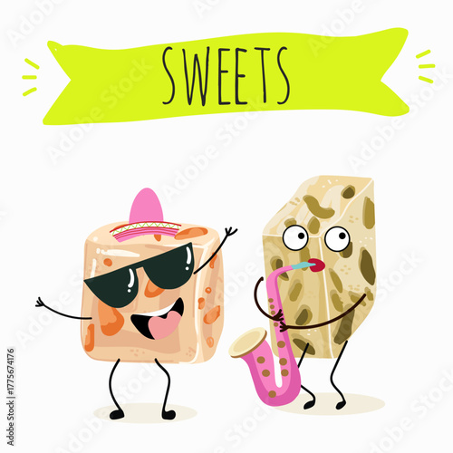 Tasty ice creams, ice-cream cones and popsicle, funny characters, hand drawn vector illustration.