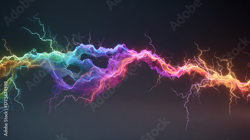3D lightning flow rendering, colorful neon lightning